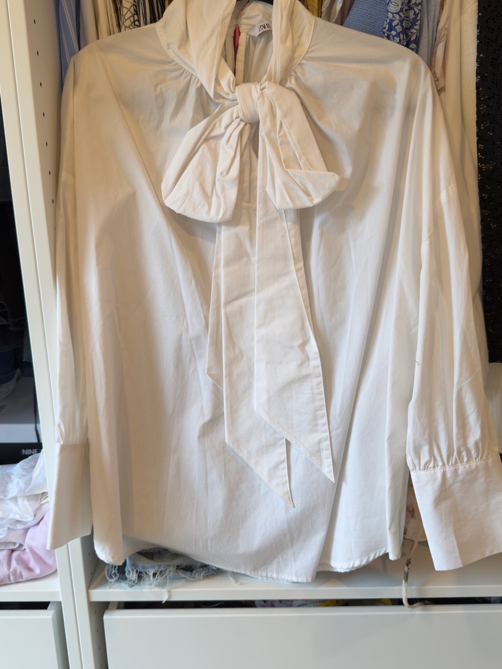 Zara Cream Tie-Neck Long Sleeve Blouse